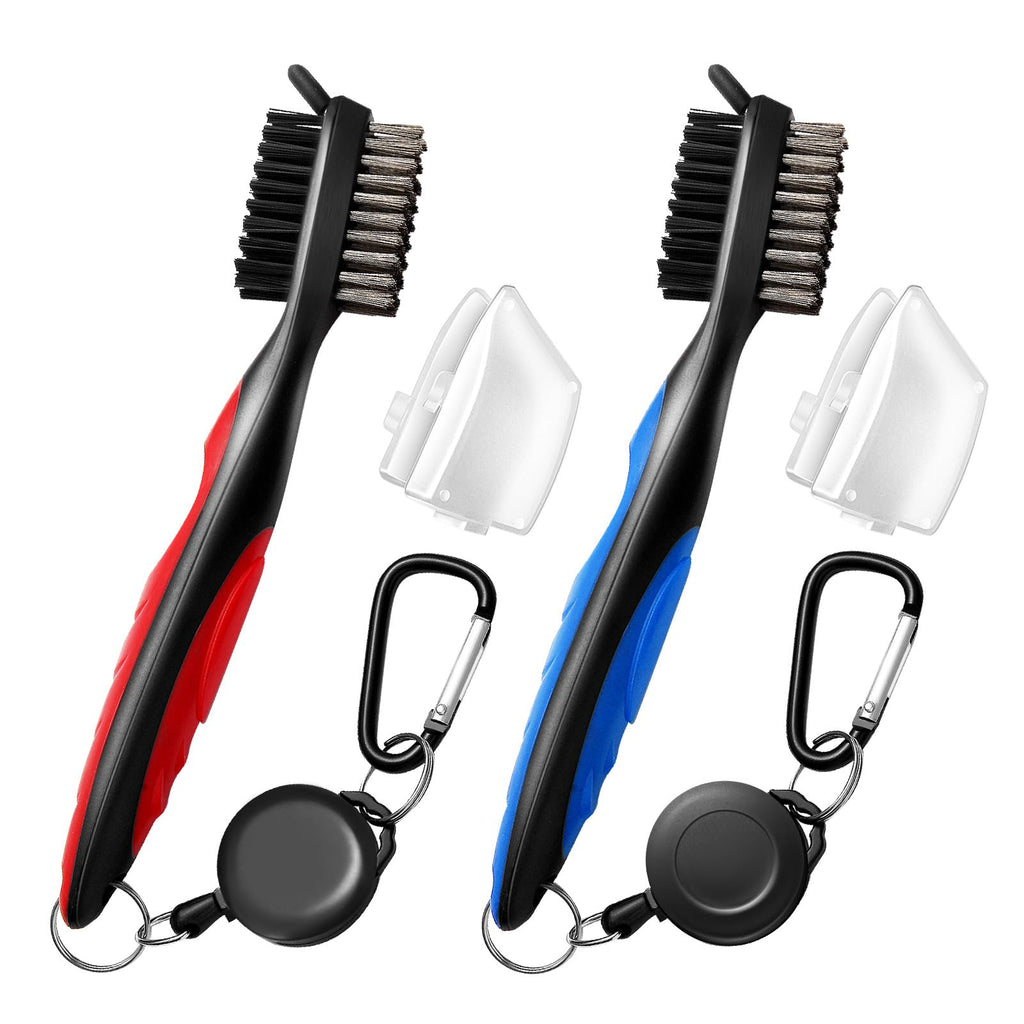 2 Pack Professional Golf Brush Golf Brush and Groove Cleaner with Retractable Zip-line & Carabiner Golf Club Cleaner for Golf Clubs Golf Brush for Golf Bag Golf Accessories for Men Golfer