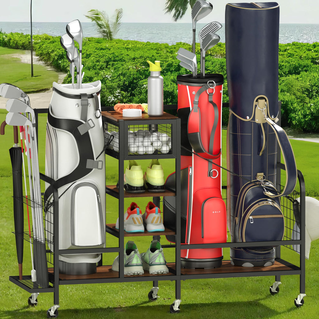 Cozyman Golf Bag Organizer Golf Storage Organizer for Garage with Wheels Golf Club Bag Storage Rack Fit for Golf Bags Golf Clubs Golf Equipment Accessories
